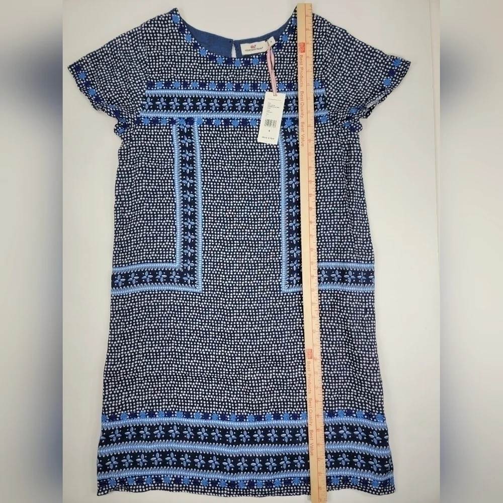 NEW Vineyard Vines Dot Border Print Shift Dress Linen Blend Blue Women's 4 NWT - Picture 12 of 13